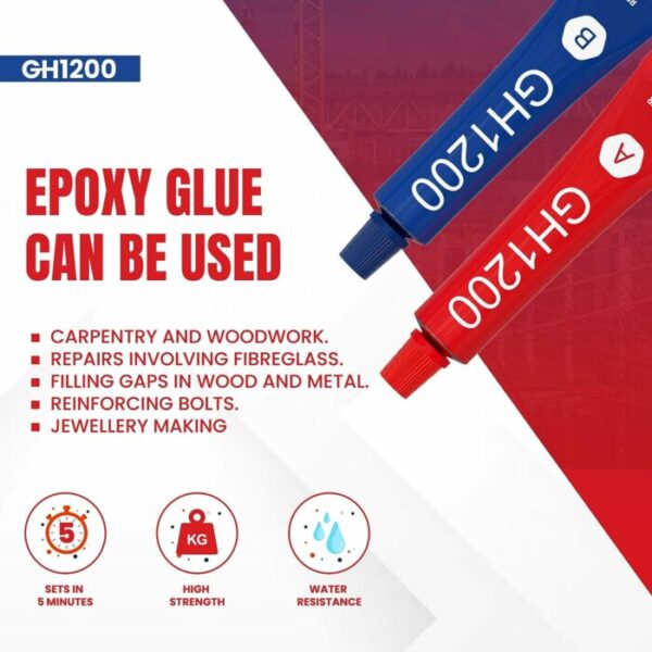 GH1200 epoxy glue kit with reusable syringe and safety instructions