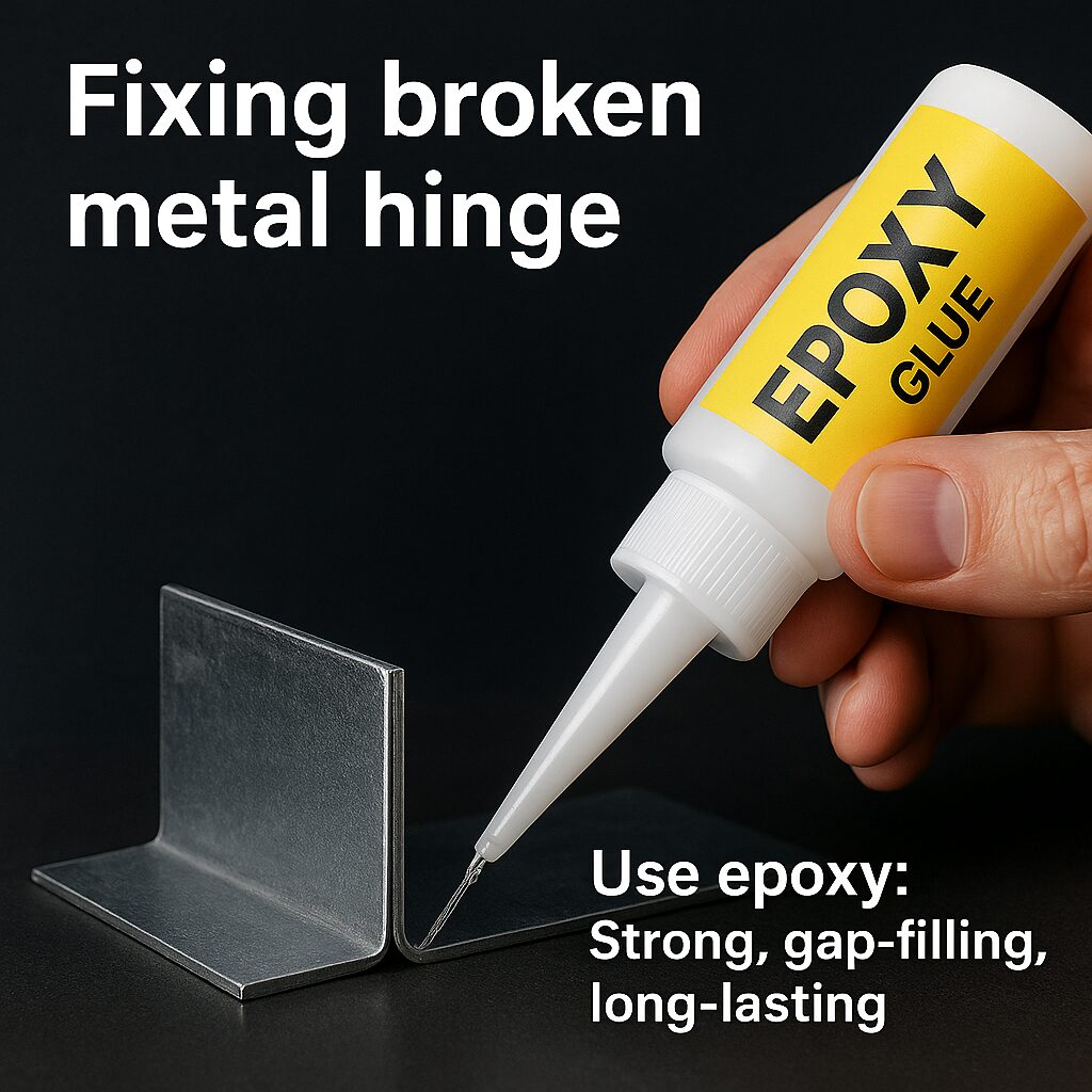 Is Epoxy Glue Stronger Than Cyanoacrylate for Metal Bonding? 1 Applying epoxy glue to fix a broken metal hinge – strong, gap-filling adhesive ideal for metal bonding compared to cyanoacrylate.