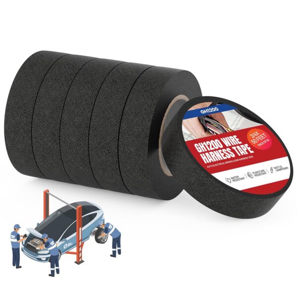 Black wire harness tape 6-pack for automotive and electrical use