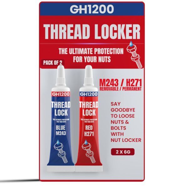 GH1200 thread locker combo pack featuring blue M243 and red H271 tubes for sealing nuts and bolts with medium and high strength