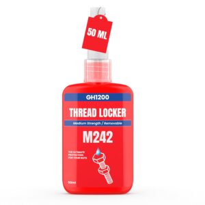 Front view of GH1200 Red 242 thread locker 50 ML medium-strength removable sealant bottle