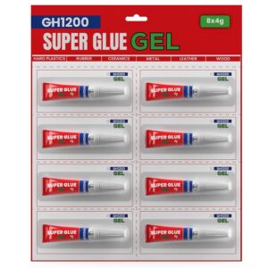 GH1200 Super Glue Gel 8-Pack with 4g Tubes in Retail Packaging