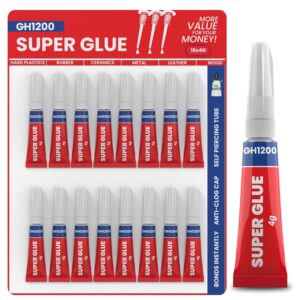 GH1200 4g x 16 Super Glue Pack with Clear Adhesive Tubes for All Purpose Use