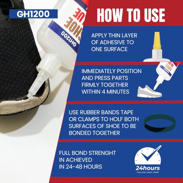 Applying GH1200 super glue on sneaker sole for instant fix