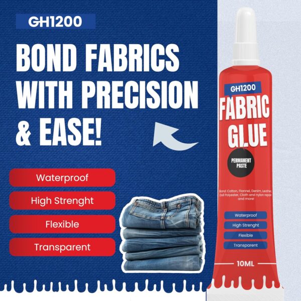 Waterproof no-sew fabric glue for denim, leather, and cotton repair