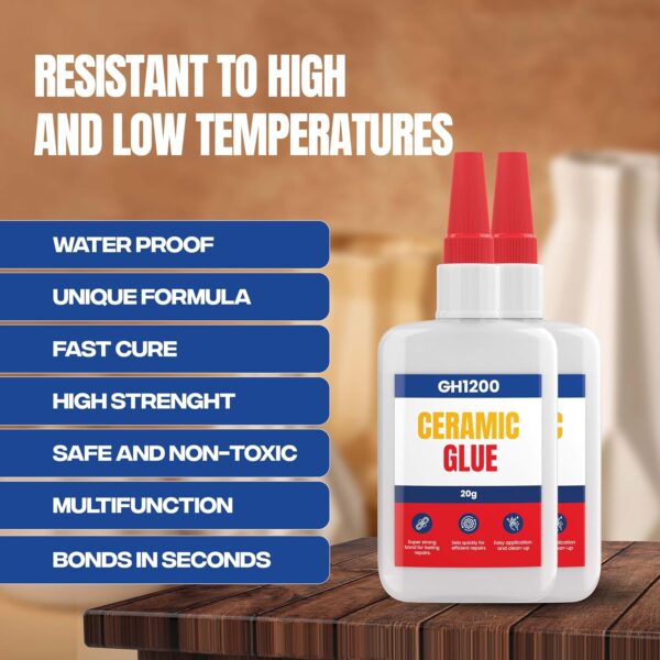 2 Bottles of GH1200 Ceramic Glue – Strong Cyanoacrylate Adhesive for Porcelain Repair