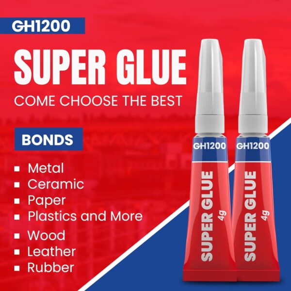 5 Tubes of GH1200 4g Super Glue Pack Displayed with Anti-Clog Caps
