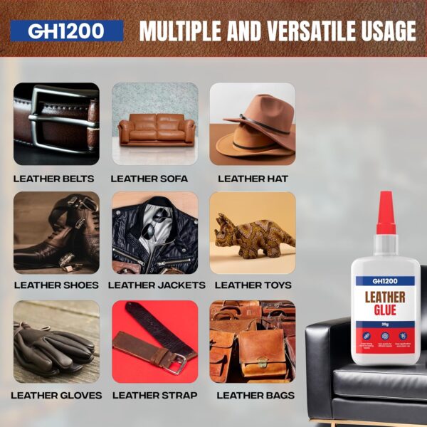 Crystal clear leather adhesive for invisible and seamless repairs on leather goods