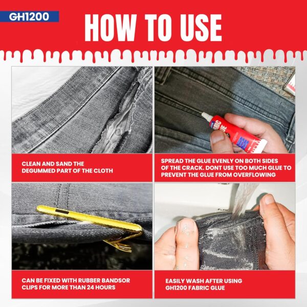 Clear-drying fabric glue for patches, rhinestones, and trims
