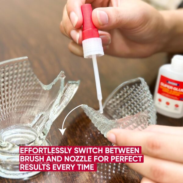 Image highlighting precision brush and nozzle tip of GH1200 super glue for fast setting and high strength bonding