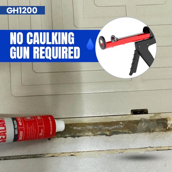 Applying GH1200 silicone caulk to shower tile edge with a clean seal