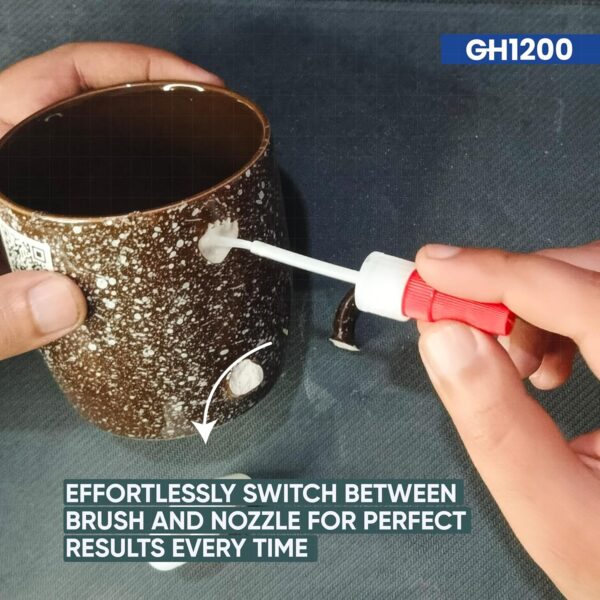 GH1200 ceramic repair glue with dual-tip applicator for clean and easy use on large and detailed surfaces