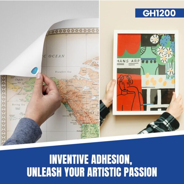 Poster and art frame mounted with GH1200 sticky tack putty showing mess-free, reusable wall hanging solution