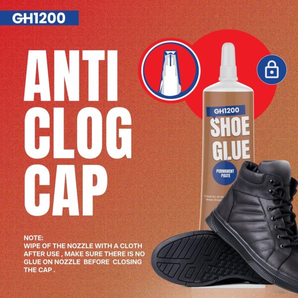 GH1200 Shoe Glue anti-clog cap ensures mess-free storage and prevents glue drying at the nozzle.
