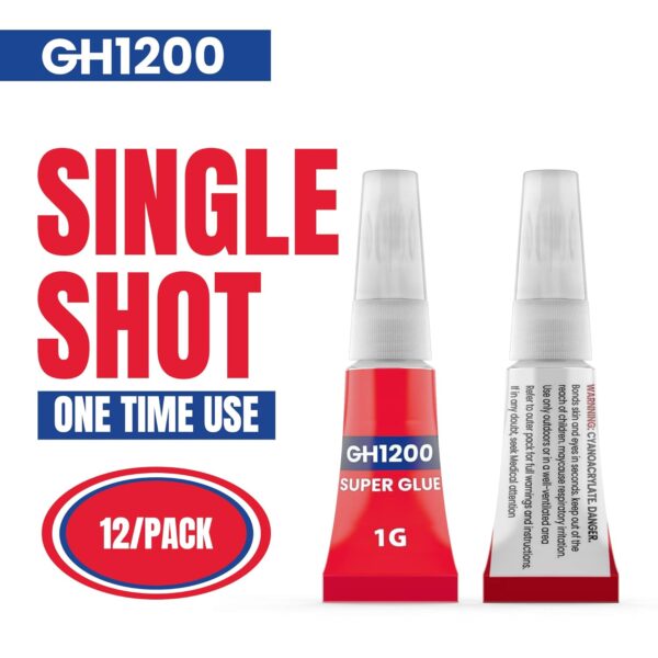 Single 1g Tube of GH1200 Super Glue with Anti-Clog Cap – Quick-Drying Liquid Adhesive