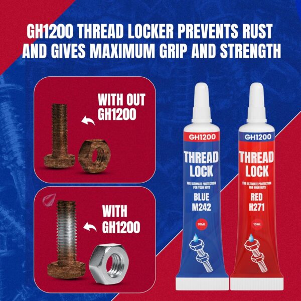 Comparison of rusty bolt without thread locker and clean bolt with GH1200 applied for corrosion prevention