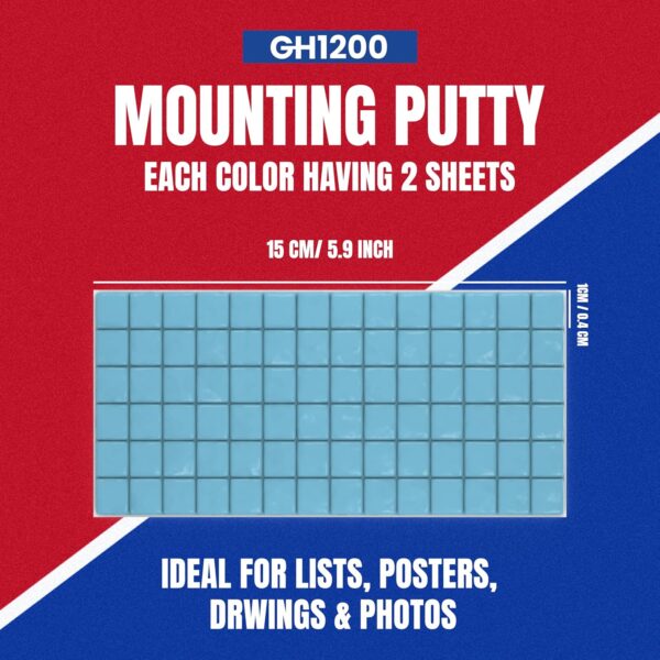 Blue putty square sheet with dimensions 15 cm x 10 cm, ideal for posters, drawings, and photo mounting