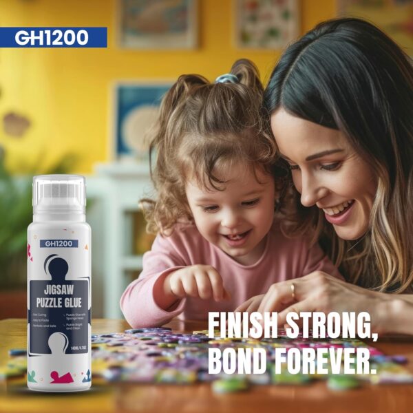 A smiling mother and daughter bonding over a puzzle project using GH1200 puzzle glue with safe and family-friendly formula