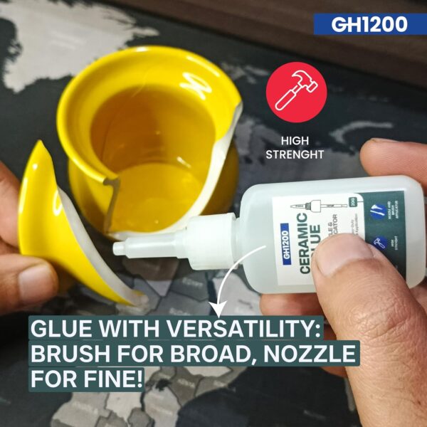 Leak-proof and anti-drying glue for ceramics, featuring an air-tight cap to keep the adhesive fresh.