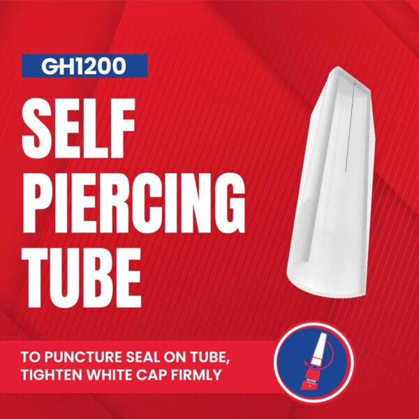 Close-up of GH1200 super glue self-piercing white cap design