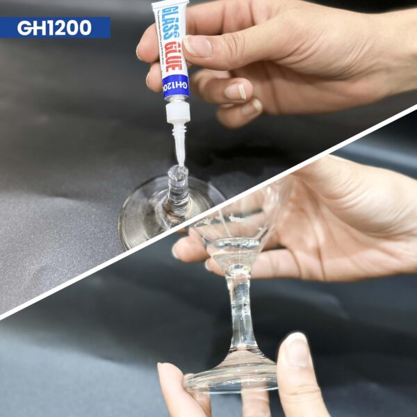 Water-resistant glue seal on repaired glass object
