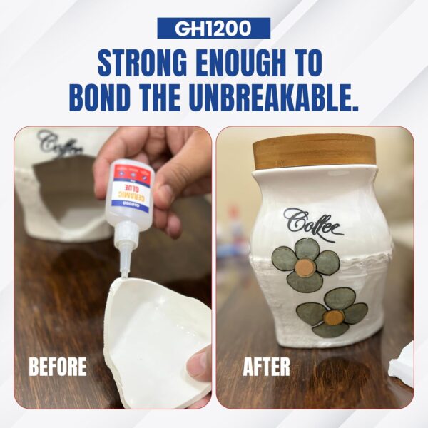 Seamless Finish After Ceramic Glue Repair with GH1200 – Clear, Non-Yellowing Bond