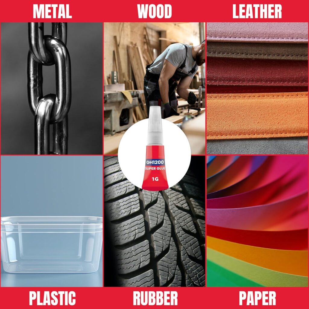 GH1200 Super glue 1G works on metal, wood, leather, plastic, paper, and rubber