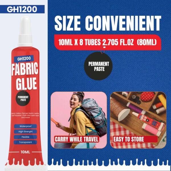 Permanent fabric glue perfect for denim, cotton, flannel, leather, and textile bonding