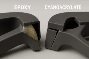 Side-by-side comparison of epoxy vs super glue for plastic repair